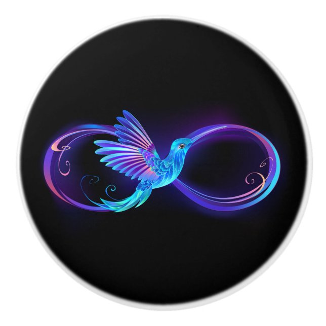 Pomo De Cerámica Símbolo de infinito neón con colibrí brillante (Anverso)