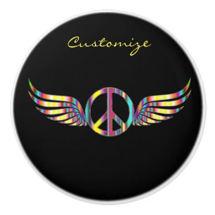 Pomo De Cerámica Símbolo de paz hippie alado Thunder_Cove