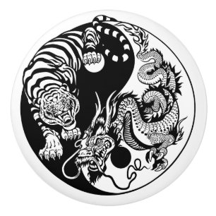 Pomo De Cerámica símbolo dragón y tigre yin yang