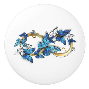 Pomo De Cerámica Símbolo infinito de mariposas Morpho azules