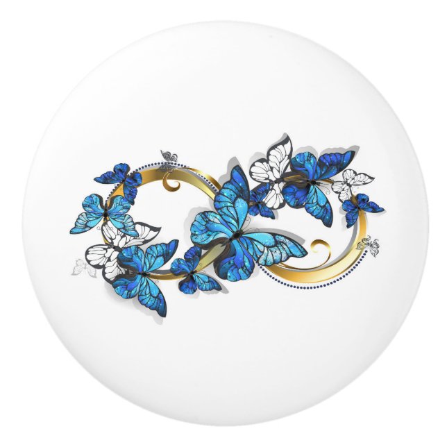 Pomo De Cerámica Símbolo infinito de mariposas Morpho azules (Anverso)