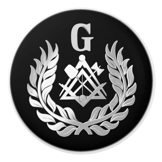 Pomo De Cerámica Símbolo plateado de albañilería (Anverso)