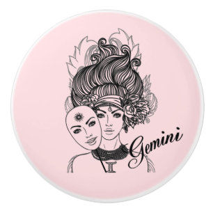 Pomo De Cerámica Símbolo y signo zodiacal de Géminis rosa
