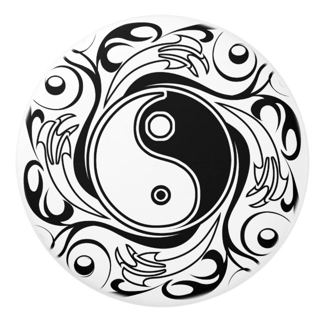 Pomo De Cerámica Símbolo Yin & Yang estilo Tatuaje blanco y negro (Anverso)
