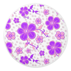 Pomo De Cerámica Simple estampa de acuarela floral púrpura y rosa