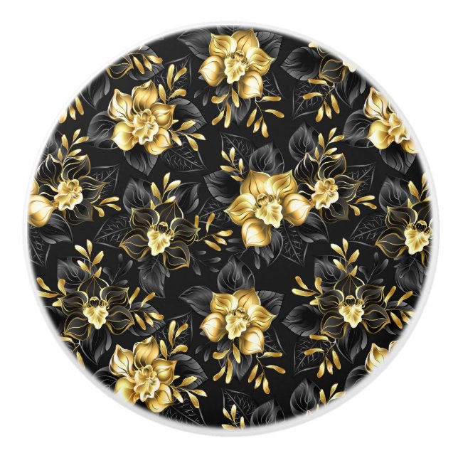 Pomo De Cerámica Sin inconvenientes con las orquídeas de joyas (Anverso)