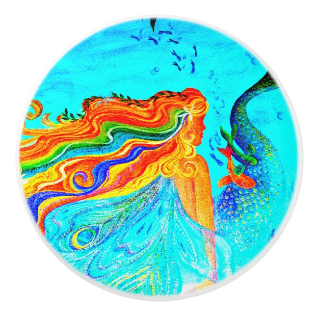 Pomo De Cerámica sirena arco iris-haired (Anverso)