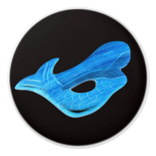 Pomo De Cerámica sirena azul en negro