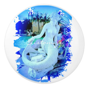 Pomo De Cerámica Sirena blanca sentada Thunder_Cove