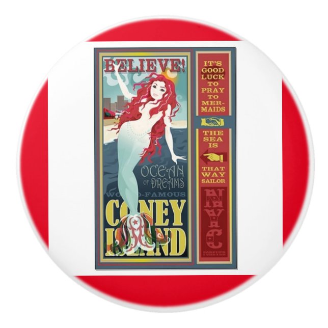 Pomo De Cerámica sirena de la isla de coney pelirroja (Anverso)