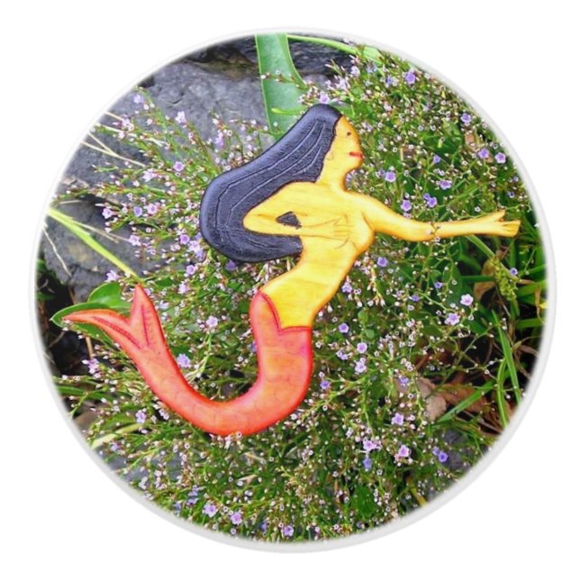 Pomo De Cerámica sirena mermaid de cabello negro (Anverso)