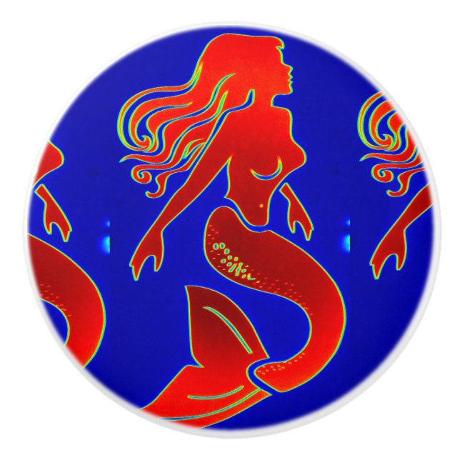 Pomo De Cerámica sirena roja en azul (Anverso)