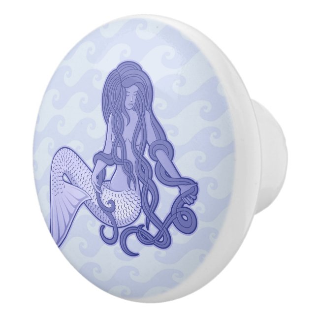 Pomo De Cerámica Sirena sentada azul (Derecha)