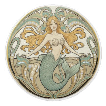 Sirena Verde Crema & Oro Art Nouveau Océano Mar