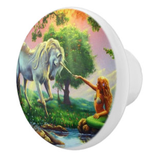 Pomo De Cerámica sirena y unicornio