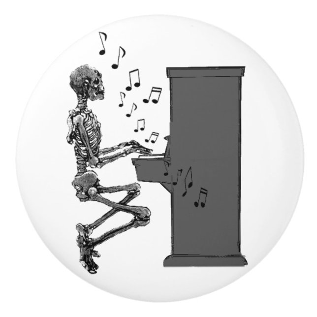 Pomo De Cerámica Skeleton Tocando música de piano divertida (Anverso)