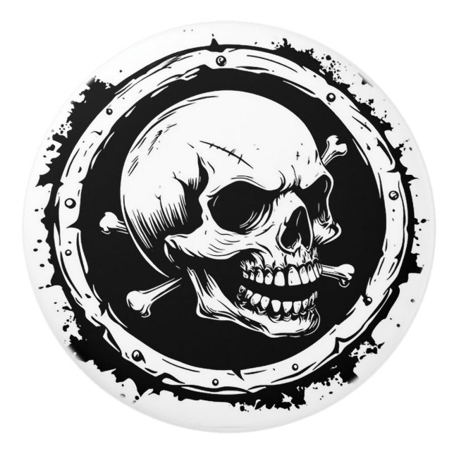 Pomo De Cerámica Skull and Cross Bones Design (Anverso)