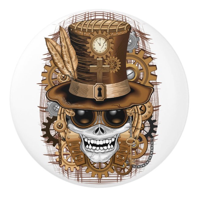 Pomo De Cerámica Skull Steampunk Voodoo Retro Machine (Anverso)