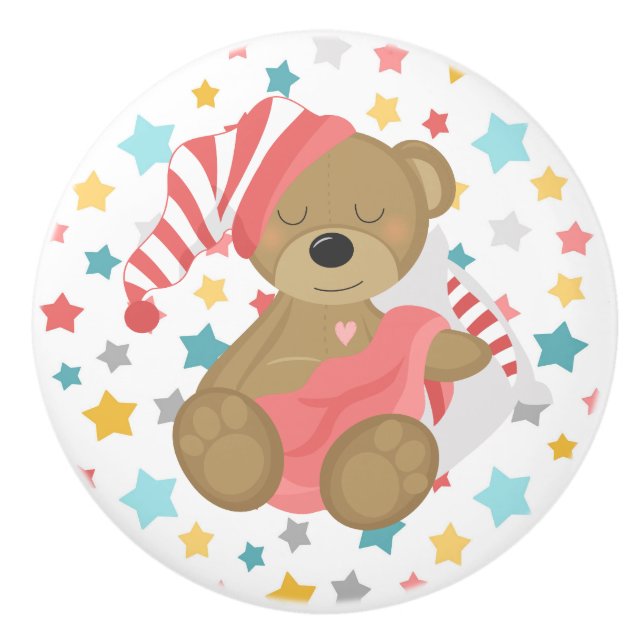Pomo De Cerámica Sleepy Bear Baby Girl (Anverso)