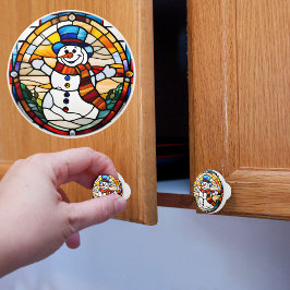 Pomo De Cerámica Snowman de vidrio contenido falso