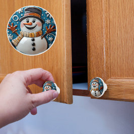 Pomo De Cerámica Snowman en Navidades de nieve