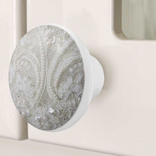 Pomo De Cerámica sofisticadas y sofisticadas secuencias de perlas e (fancy sophisticated sequins pearl white lace ceramic knob)