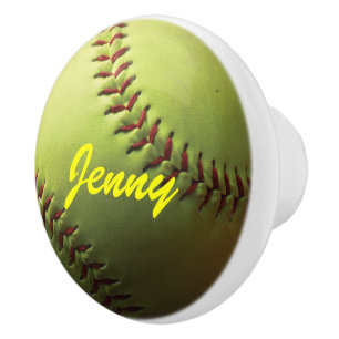 Pomo De Cerámica Softball amarillo con la costura roja