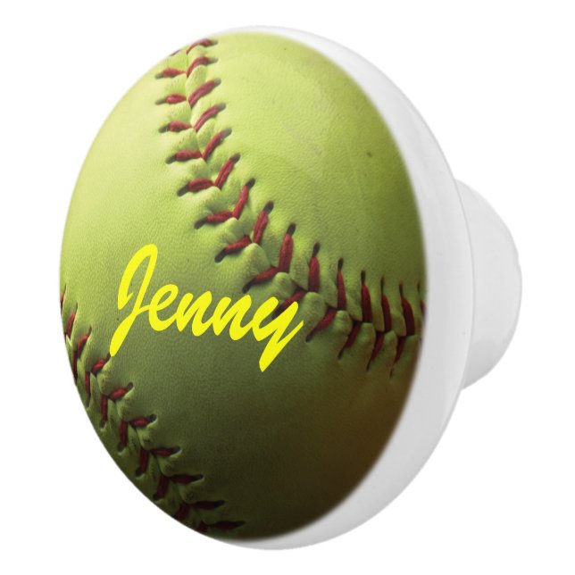 Pomo De Cerámica Softball amarillo con la costura roja (Derecha)