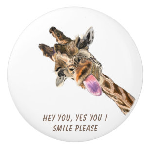 Pomo De Cerámica Sonrisa divertida Giraffe Cerámica Knob - Texto Pe