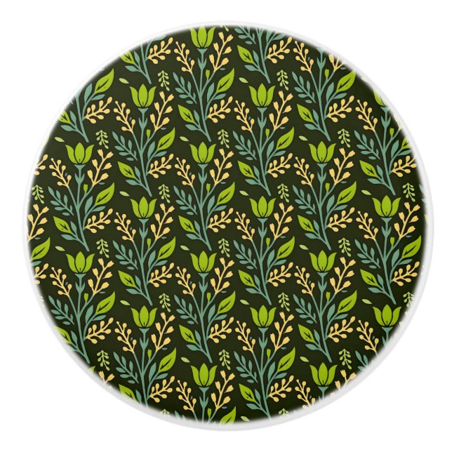 Pomo De Cerámica Sophisticated blue & beige floral pattern design  (Anverso)
