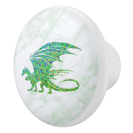 Pomo De Cerámica Sorprendente Dragón Verde Mosaico Personal