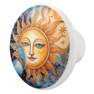 Pomo De Cerámica Spacecore Sun Moon Face