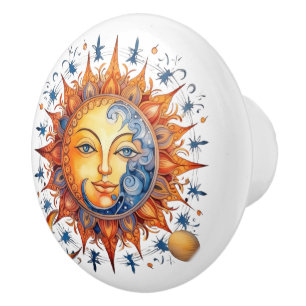 Pomo De Cerámica Spacecore Sun Moon Face