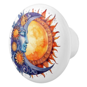 Pomo De Cerámica Spacecore Sun Moon Face