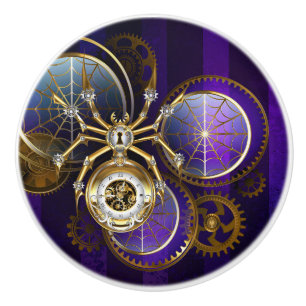 Pomo De Cerámica Spider Steampunk sobre fondo morado