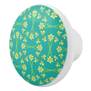 Pomo De Cerámica Spring Sunshine Daffodils Aqua Personalizado Knob