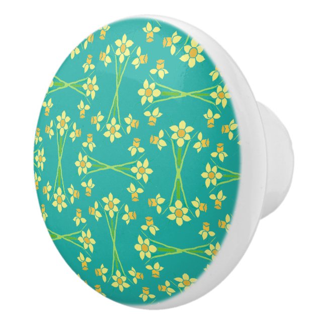 Pomo De Cerámica Spring Sunshine Daffodils Aqua Personalizado Knob  (Derecha)