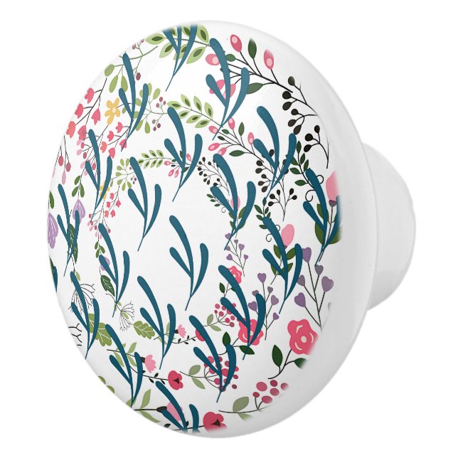 Pomo De Cerámica Springtime Floral Ring + Leaf Ceramic Drawer Pull (Derecha)