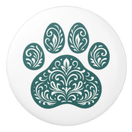 Pomo De Cerámica Spruce Pawprint Scandi Folk Art Ceramic Knob