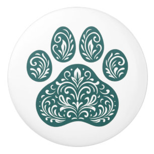 Pomo De Cerámica Spruce Pawprint Scandi Folk Art Ceramic Knob
