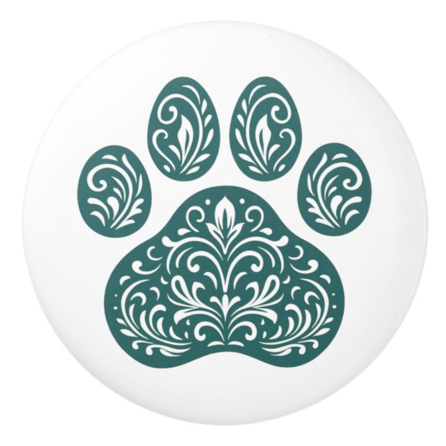 Pomo De Cerámica Spruce Pawprint Scandi Folk Art Ceramic Knob (Anverso)