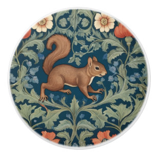 Pomo De Cerámica Squirrel estilo William Morris Frente derecho Flor