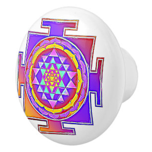 Pomo De Cerámica Sri Yantra - Diseño de Símbolo del Hinduismo 1