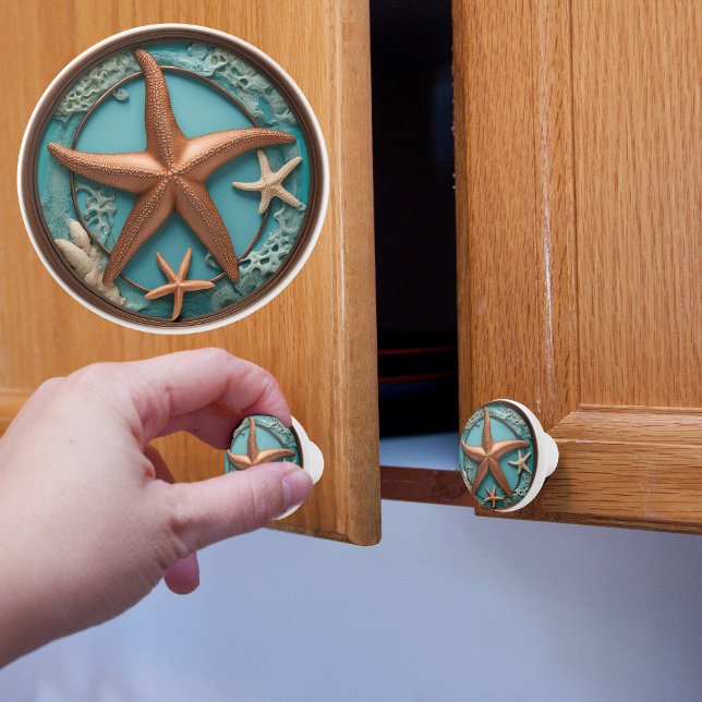 Pomo De Cerámica Starfish de cobre y turquesa (Subido por el creador)