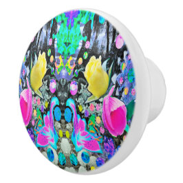 Pomo De Cerámica Stargazer Lily, Rosa y Collage de Hibiscus Rosa