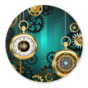 Pomo De Cerámica Steampunk Jewelry Watch sobre un fondo verde