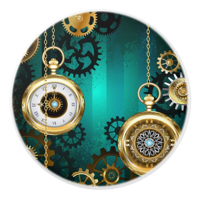 Pomo De Cerámica Steampunk Jewelry Watch sobre un fondo verde (Anverso)
