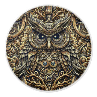 Pomo De Cerámica Steampunk Metal and Diamond Gold Owl
