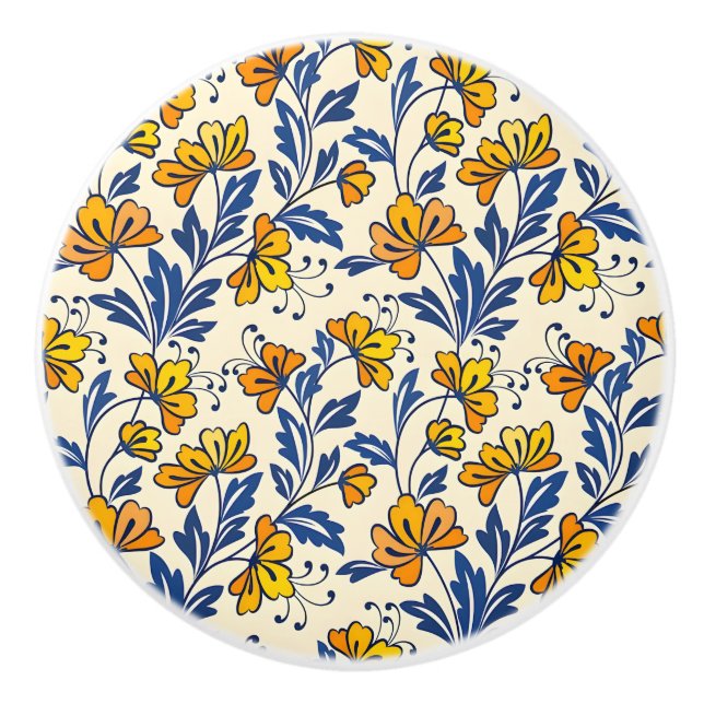 Pomo De Cerámica Stunning Seamless Pattern of Flowers and Leaves (Anverso)