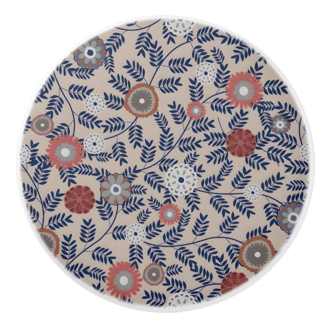 Pomo De Cerámica Stunning Teal and Magenta Foliage Pattern  (Anverso)